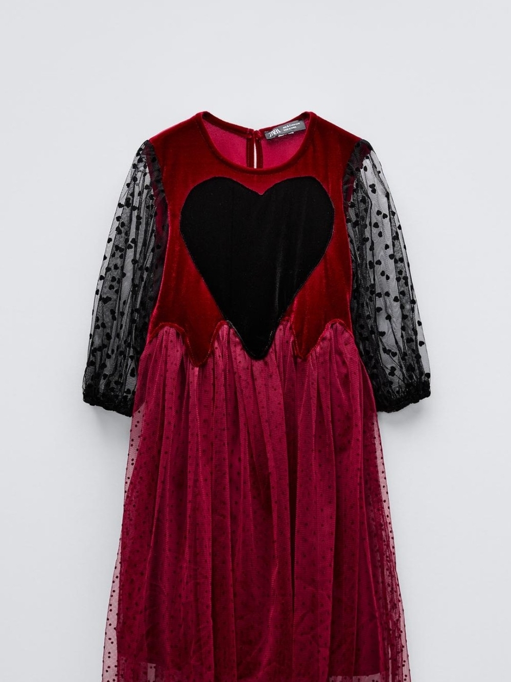 Zara Burgundy Velvet Heart Costume Dress with Black Sheer Sleeves